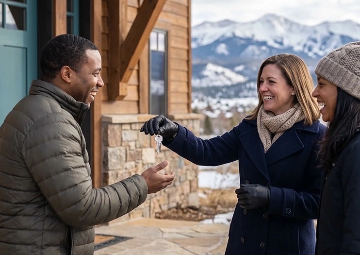Real estate agent welcoming clients during a home visit