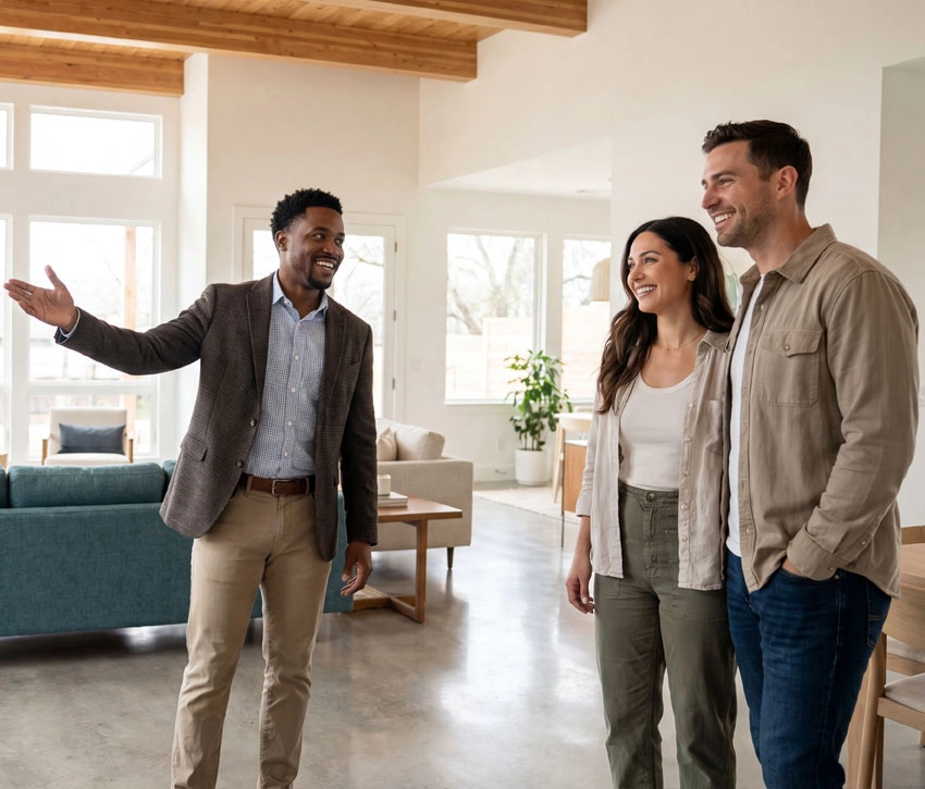 agent helping a couple find and purchase their new home